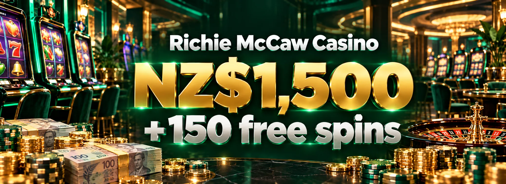 Richie McCaw Games Casino — 100% to NZ$1,500 plus 150 free spins — NZ$1,500 + 150 FS